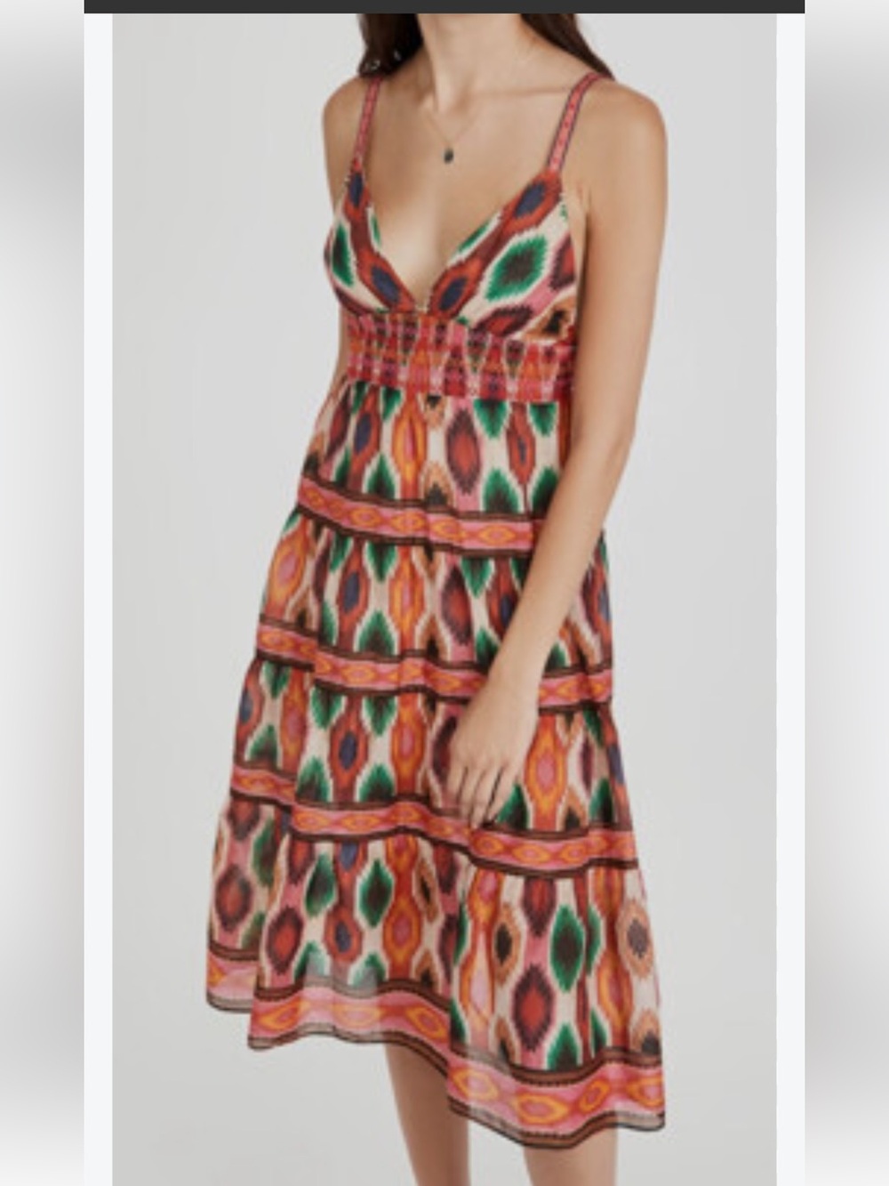Alice + Olivia Multicolor V-Neck Maxi Dress in Red, Green, Orange